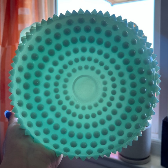 Fenton pastel green blue hobnail milk glass ruffled berry bowl / rare! - Picture 13 of 14